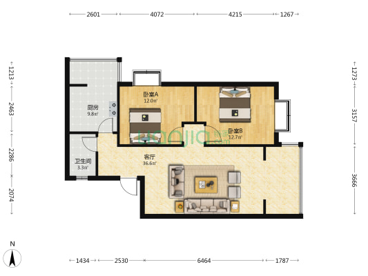 锦绣庭院 2室1厅1卫 83平方