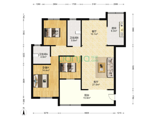 熙园壹号 3室2厅2卫 123平方