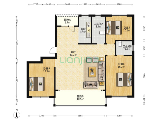中房·爱悦城鸿府 3室1厅2卫 143平方