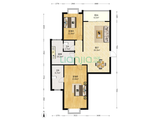 渝鸿家苑 2室1厅2卫 101平方