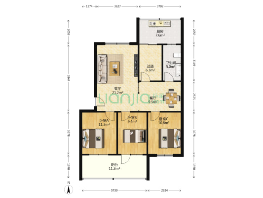 山铝体育馆小区 3室2厅1卫 100平方