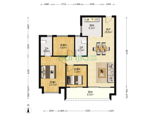 碧桂园源著溪苑 3室1厅2卫 103平方