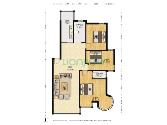 牡丹园 3室1厅2卫 118平方