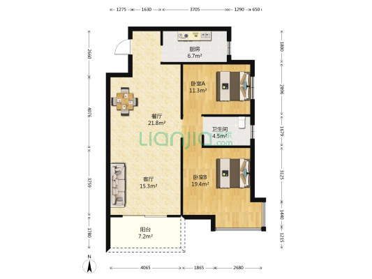翠竹庭院 2室2厅1卫 108平方
