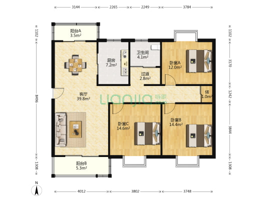 桐楠华苑 3室1厅1卫 119平方