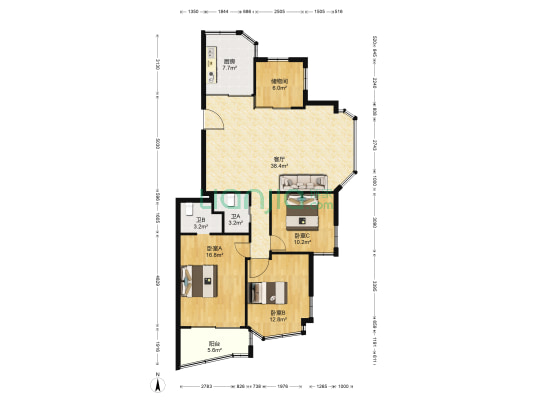 侨盛花园 3室1厅2卫 133平方