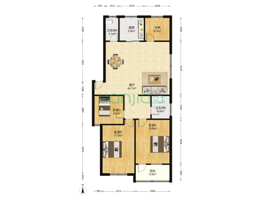辉德湾 4室1厅2卫 133平方