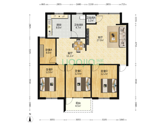 农资小区 4室2厅2卫 127平方