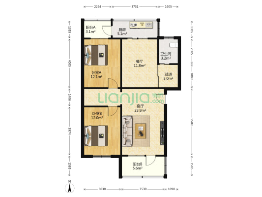 金谷小区 2室2厅1卫 94平方