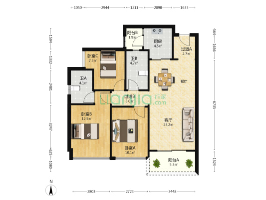 华发首府 3室1厅2卫 99平方