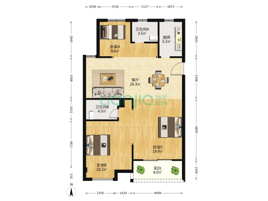 瑞馨豪庭 3室1厅2卫 125平方