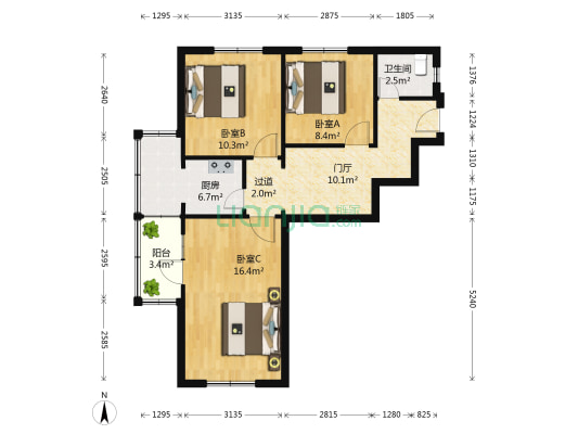团岛公寓 3室0厅1卫 83平方