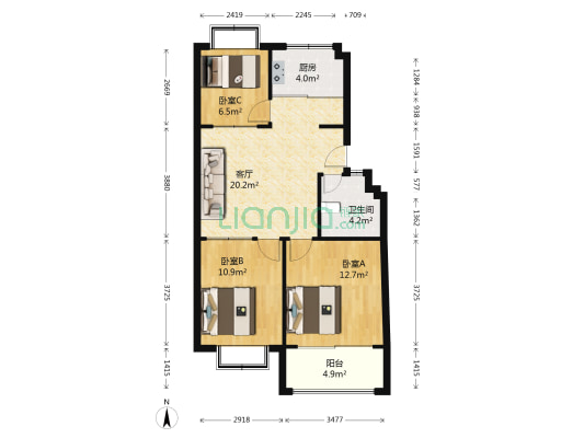 恒信永祥苑 3室1厅1卫 74平方