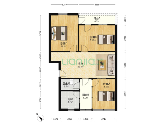 藏卫路北四段33号 3室1厅1卫 92平方
