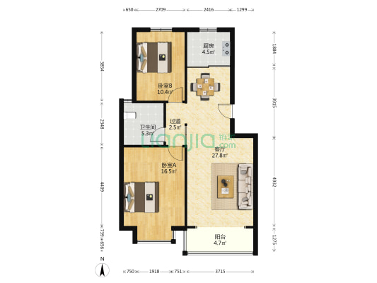 华泰B区家园 2室1厅1卫 90平方