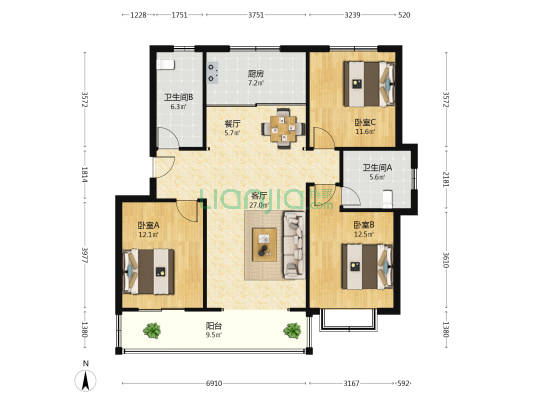 奥润和府·康府 3室2厅2卫 117平方