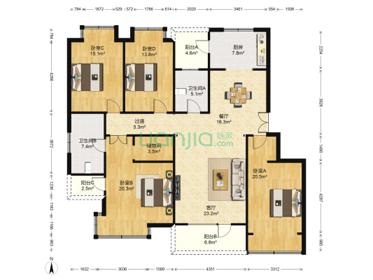 江南豪园 4室2厅2卫 176平方