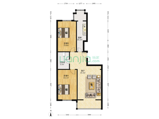 禧顺馨园 2室1厅1卫 115平方