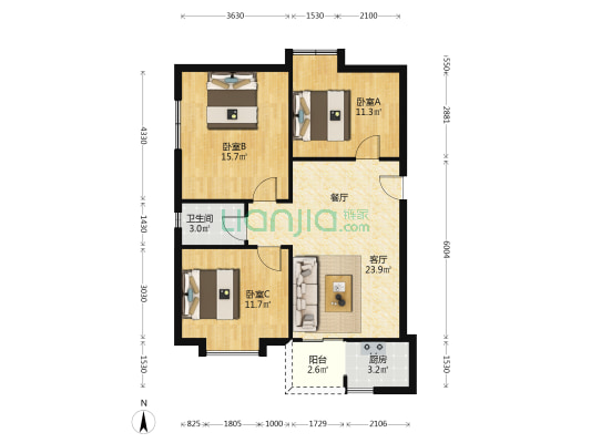 丽景花园（东升镇） 3室1厅1卫 85平方