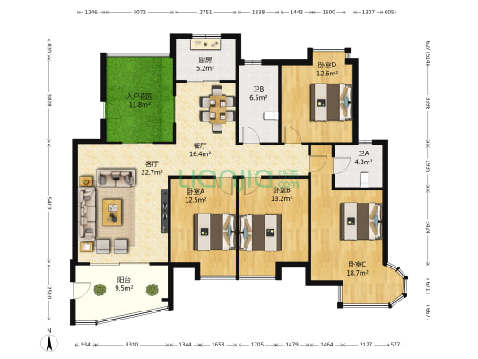 世纪城龙吉苑 4室2厅2卫 155平方