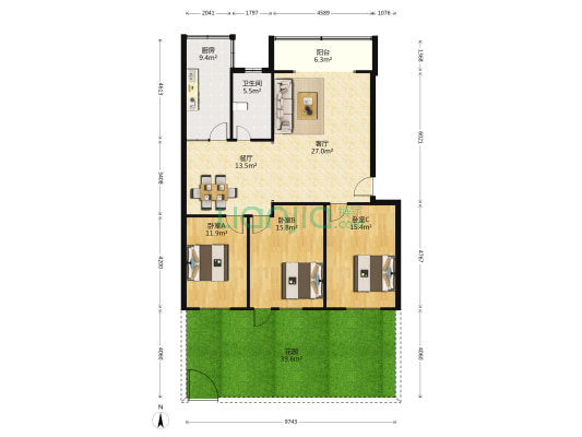 纪检委家属院 3室2厅1卫 130平方