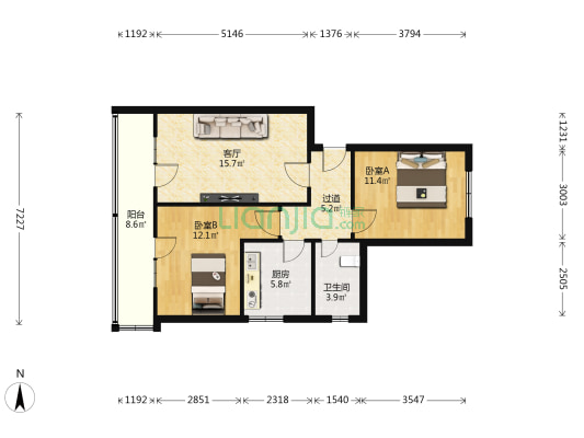 兰州市经委家属院(南滨河东路) 2室1厅1卫 77平方