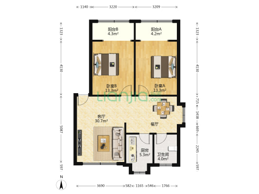 中环水务公司家属院 2室1厅1卫 91平方