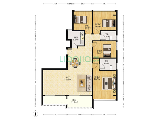力迅城筑 4室1厅2卫 149平方