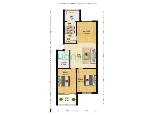 原种场家属院 3室2厅1卫 86平方