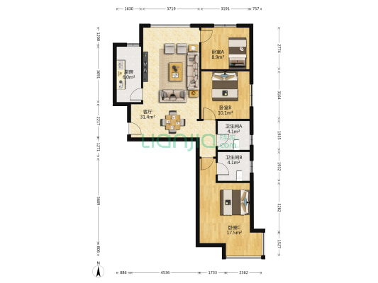 天庆天诚丽舍 3室1厅2卫 118平方