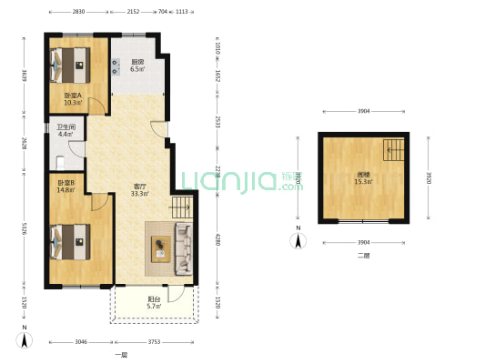 中央悦府 2室1厅1卫 93平方