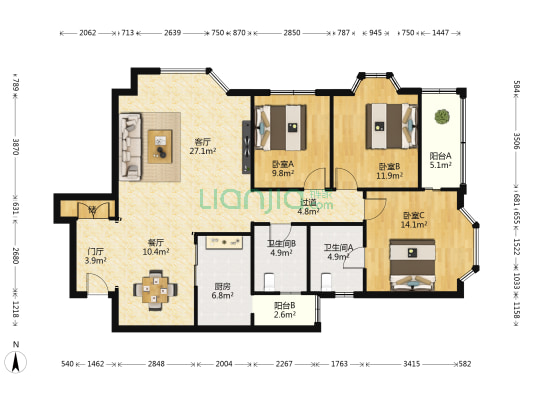 南岸一家 3室2厅2卫 133平方