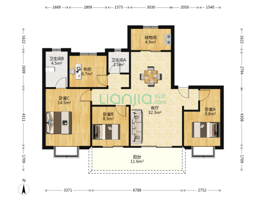 中南天樾 4室1厅2卫 126平方