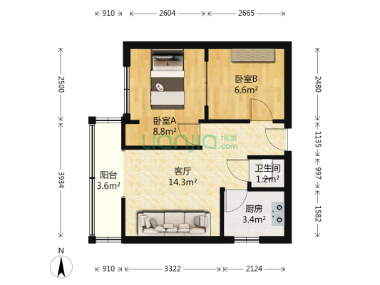 祥和苑 2室1厅1卫 60平方