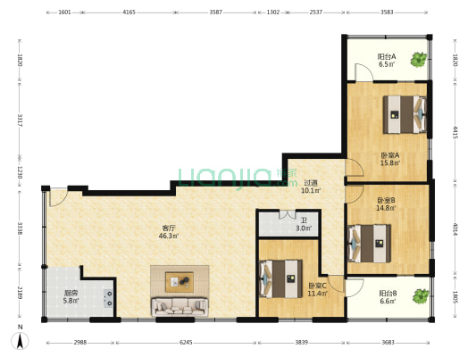 盘龙新村 3室1厅1卫 133平方