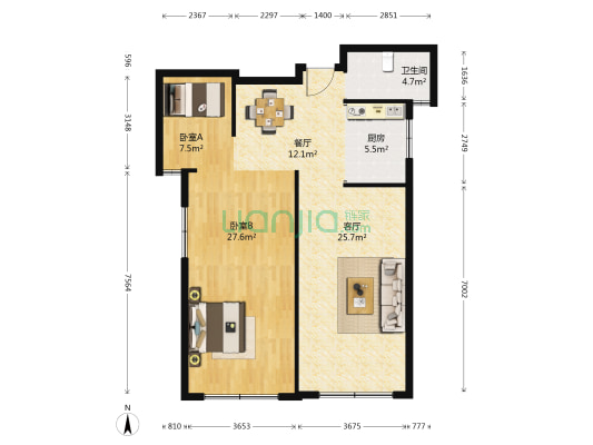 龙门山水华庭 2室2厅1卫 107平方
