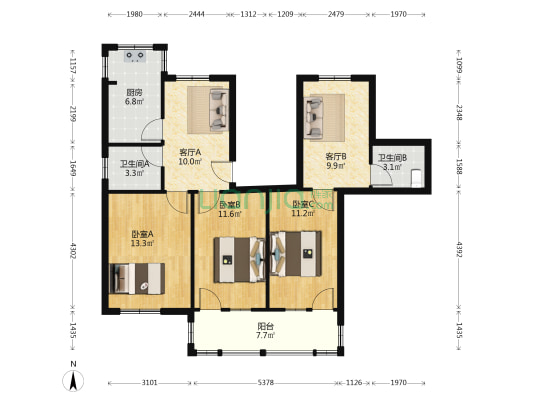 人行宿舍 3室2厅2卫 90平方