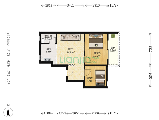 宝晖大厦 2室1厅1卫 61平方