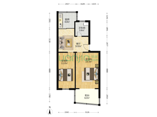 186队家属院 2室1厅1卫 46平方