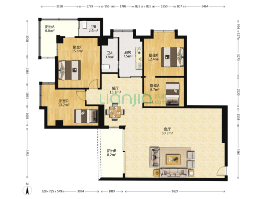 汇景名轩 4室2厅2卫 176平方