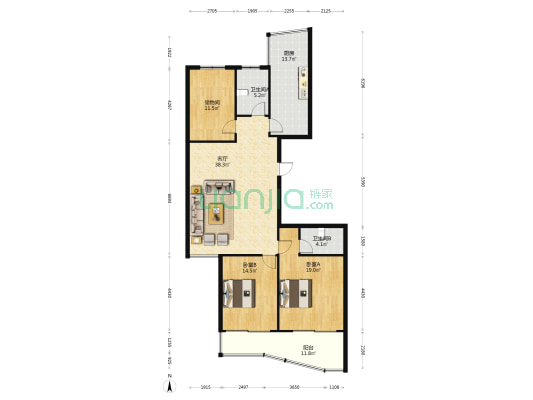 梅和名府 2室1厅2卫 146平方