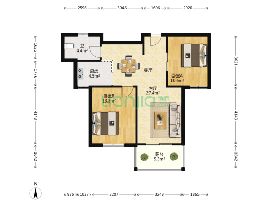 风清云都 2室1厅1卫 85平方