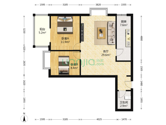 华润家园 2室1厅1卫 90平方