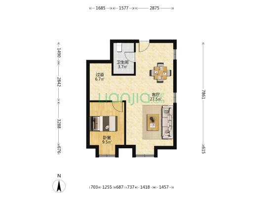 罗缦广场 1室1厅1卫 76平方