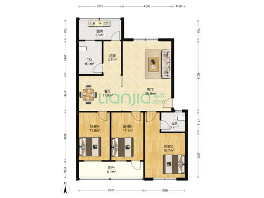 鲁中花园 3室2厅2卫 134平方