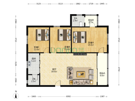 西苑小区(高明) 3室1厅2卫 136平方