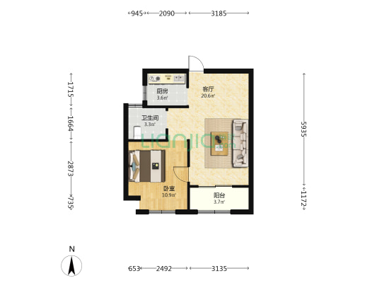 春晖公寓 1室1厅1卫 64平方
