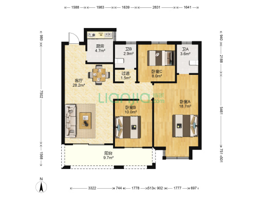 金悦东湖南区 3室1厅2卫 112平方