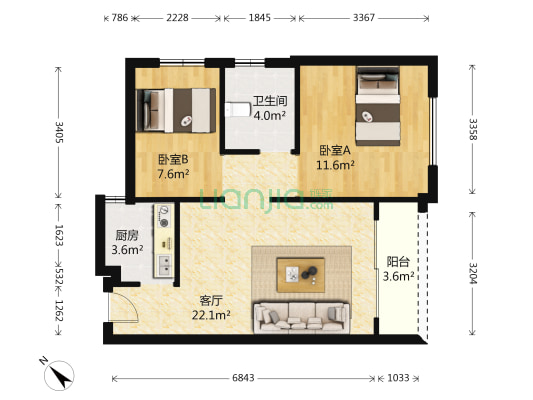 凯蓝名都 2室1厅1卫 68平方