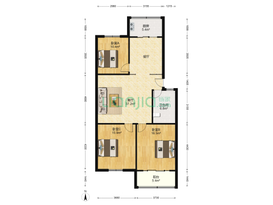 公路公寓 3室1厅1卫 114平方